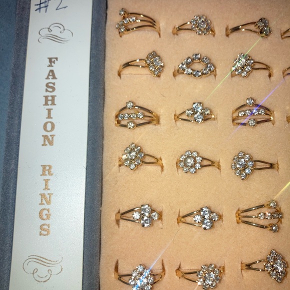 Vintage Adjustable Gold Tone and Silver Stone Fashion Rings pick one - Picture 3 of 5